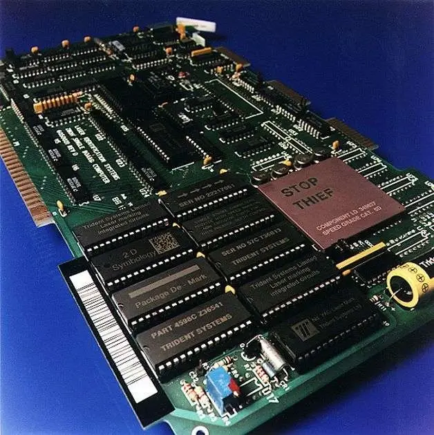 Photo of a laser marked PCB's IC device
